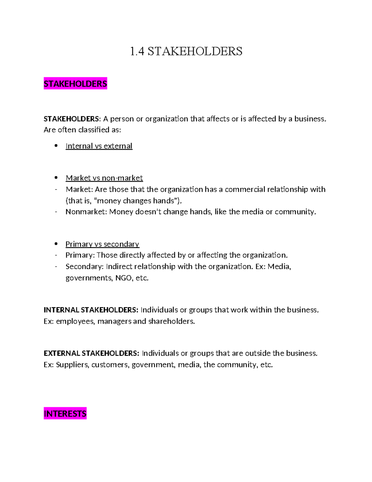 1.4 Stakeholders: Understanding Internal and External Influences - Studocu