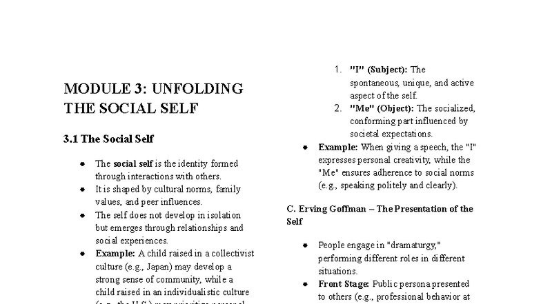 Module 3: The Social Self Review for Psychology 101 - Studocu
