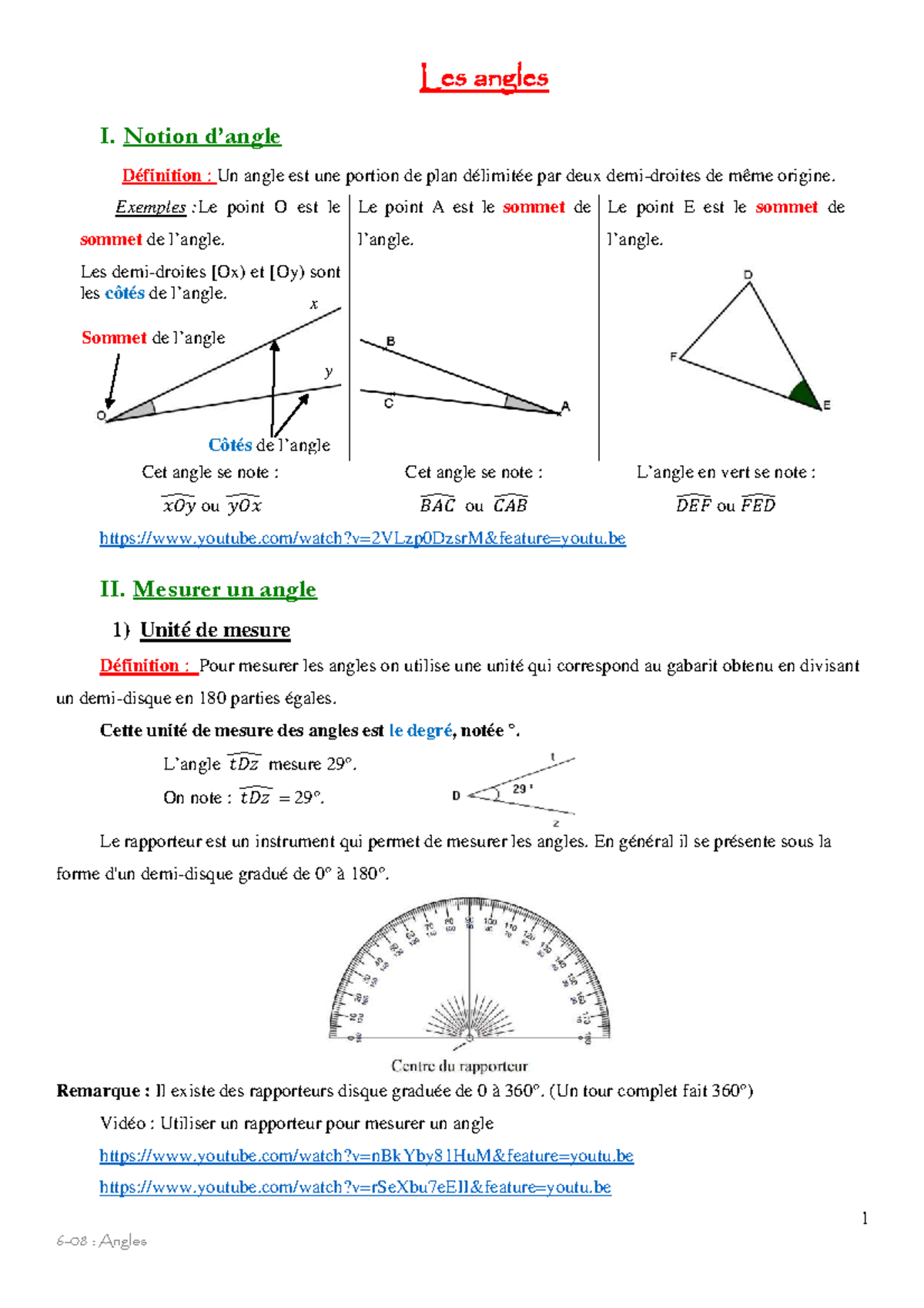 6-08S Angles: Notions, Mesures et Types d'Angles (Partie 1 et 2) - Studocu