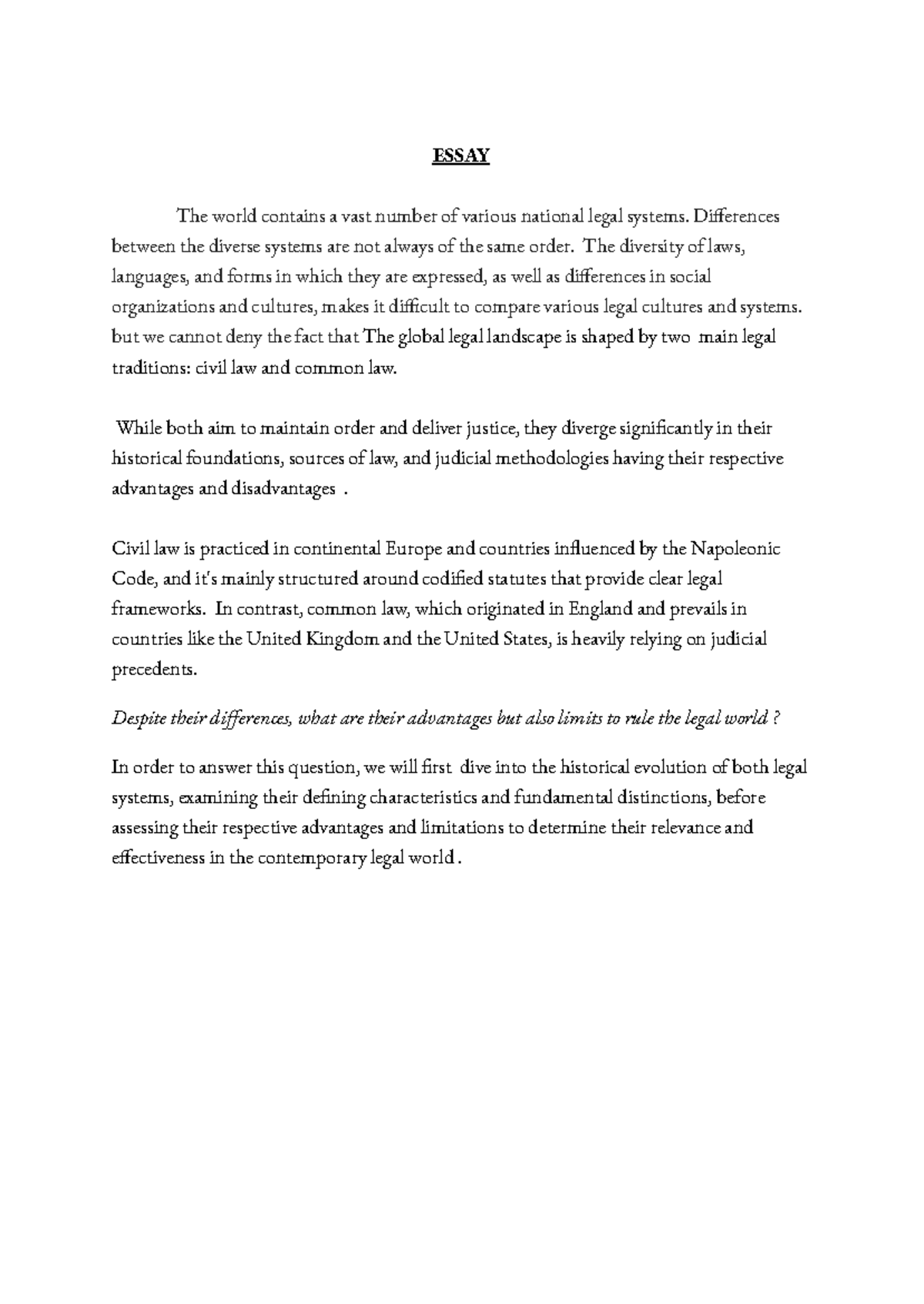 Essay-3: Comparative Analysis of Common Law and Civil Law Systems - Studocu