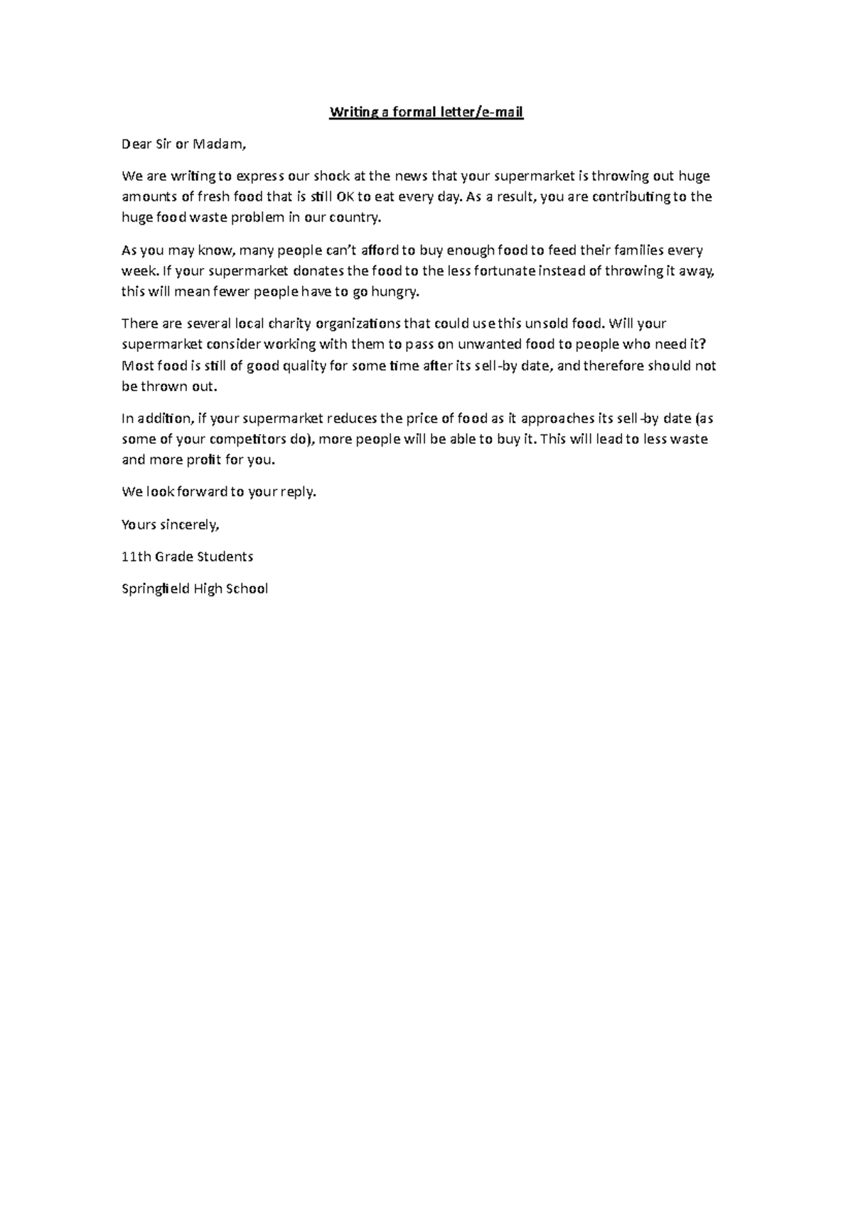 Writing a formal letter-email - Writing a formal letter/e-mail Dear Sir ...