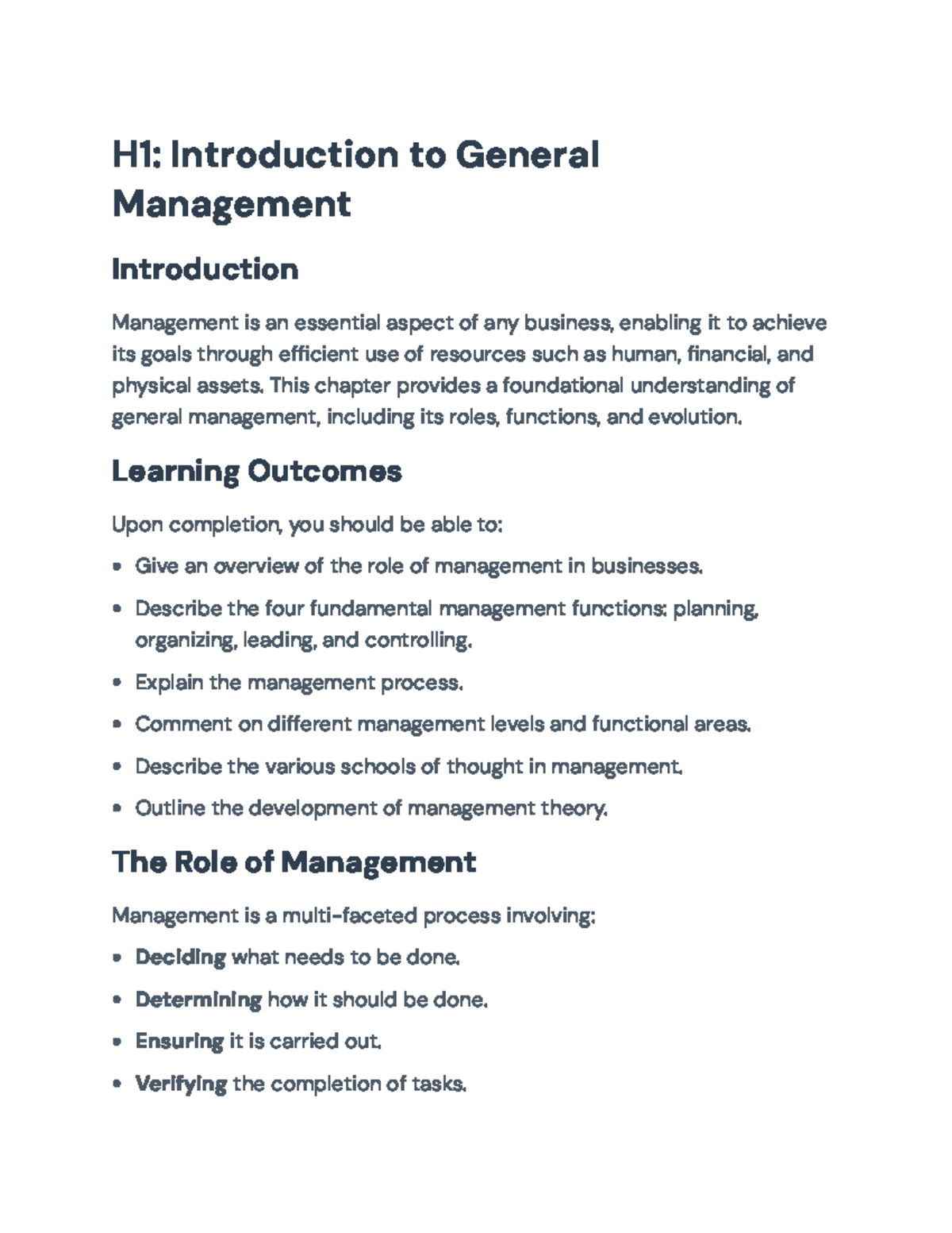Introduction to General Management: Functions, Levels & Theories - H1 ...