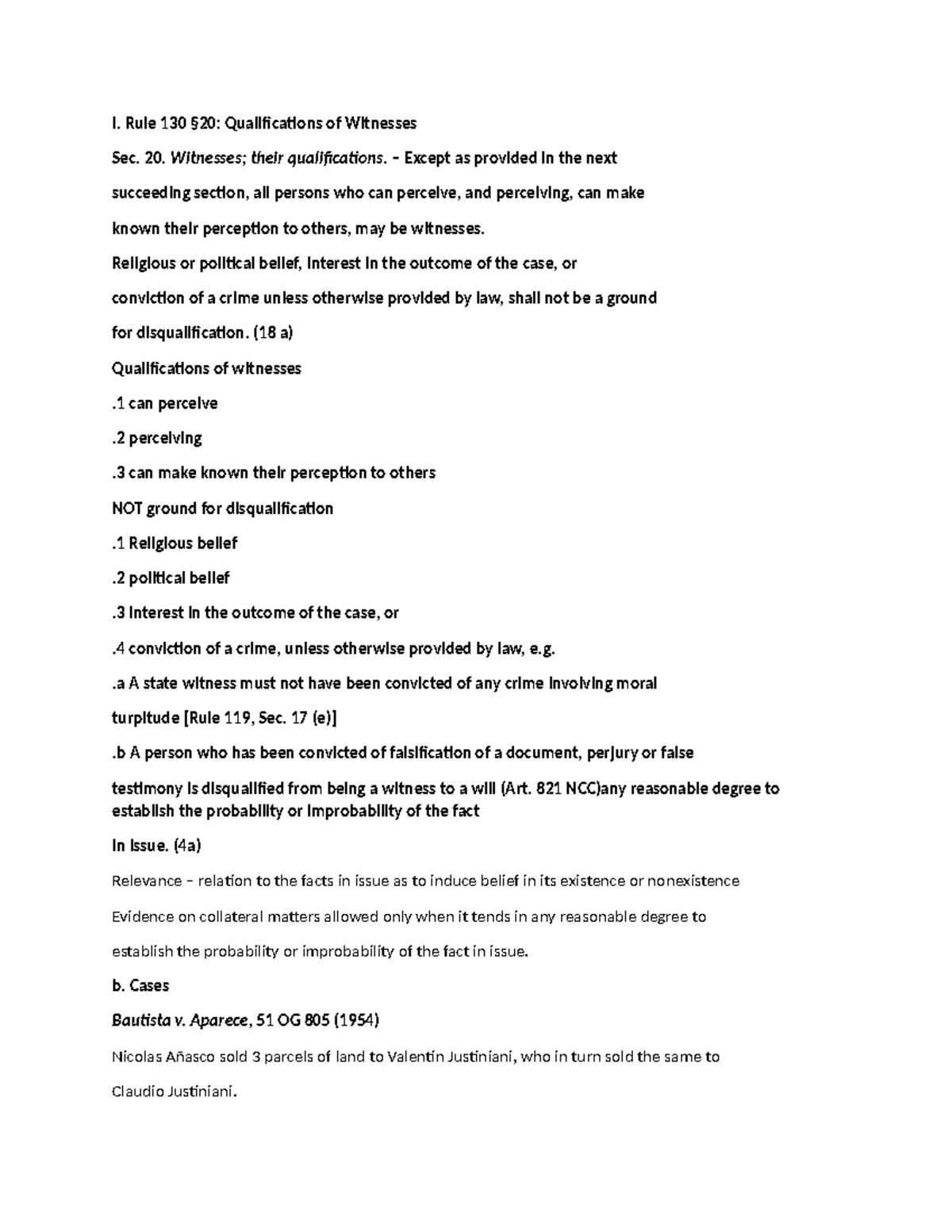 Evid 72 - Comprehensive Notes on Qualifications of Witnesses - Studocu