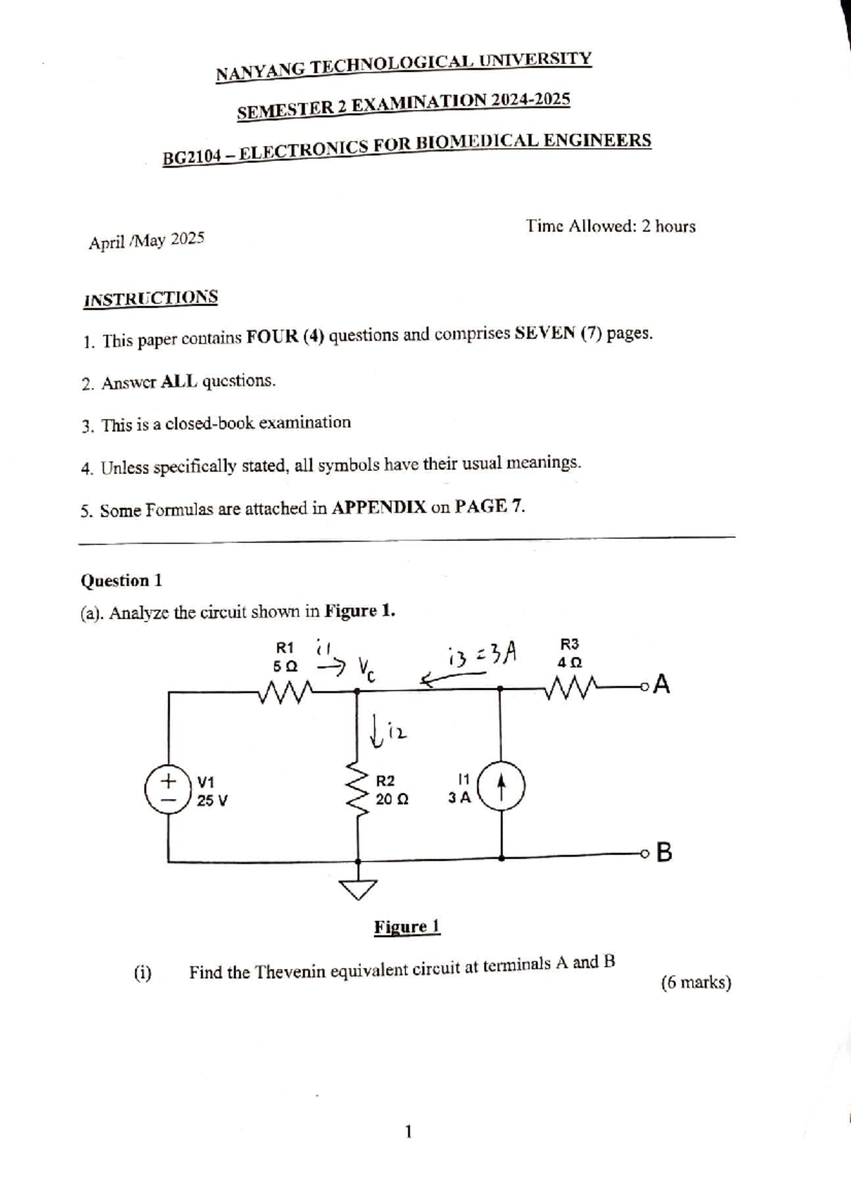 BG2104 Final Exam: Electronics for Biomedical Engineers - April 2025 ...