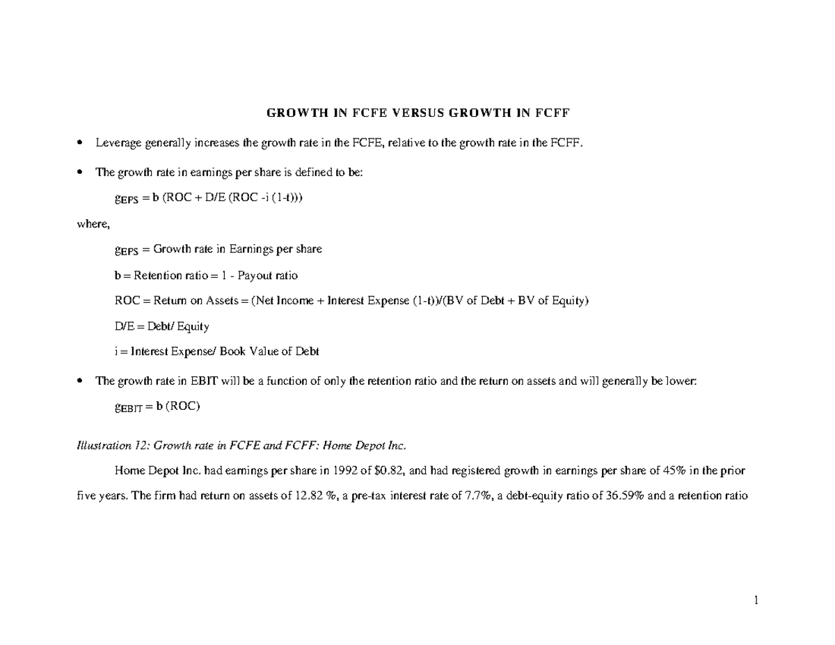 Growth in FCFE vs. FCFF: Analyzing Leverage Effects in Valuation - Studocu