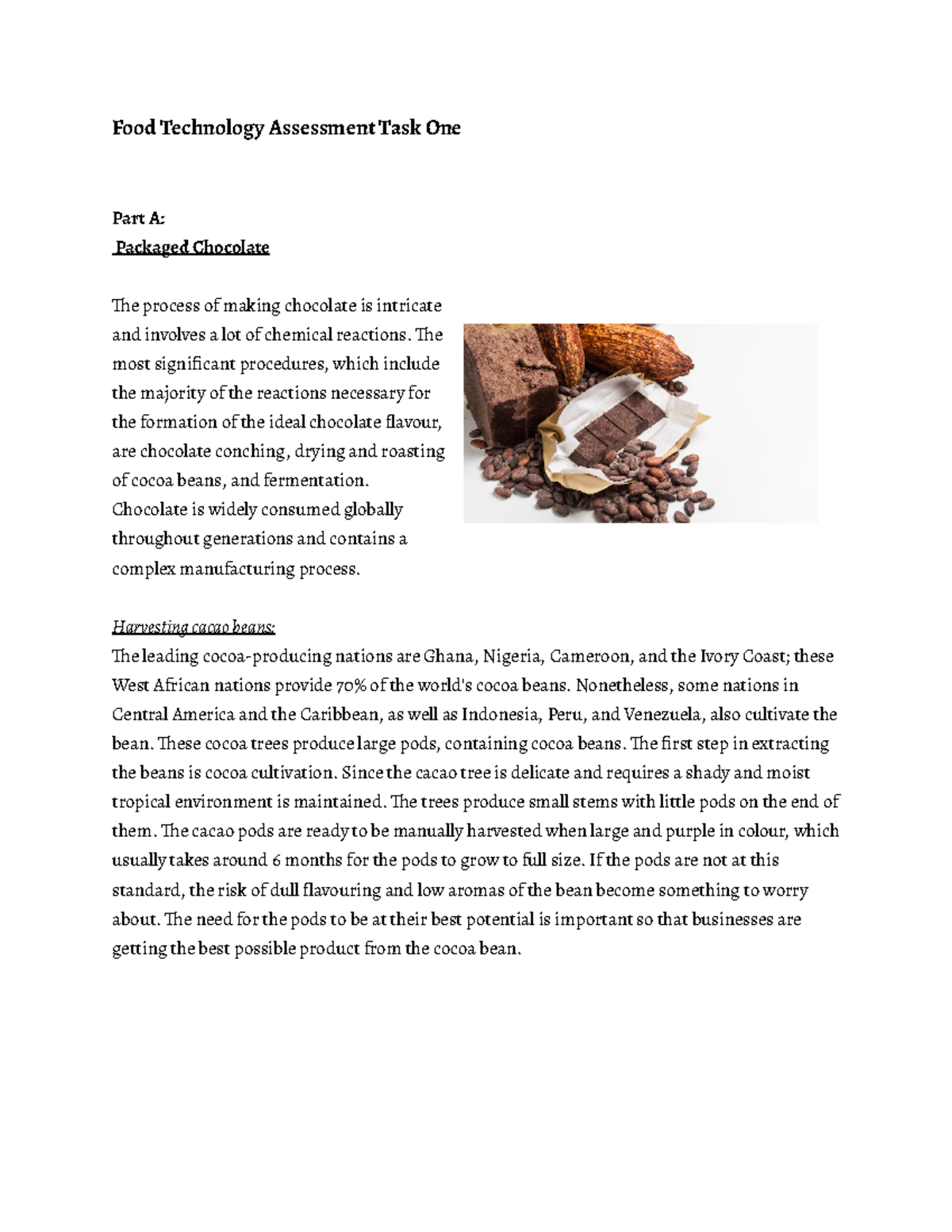 Year 12 Food Tech Assessment Task 1: Packaged Chocolate Analysis - Studocu