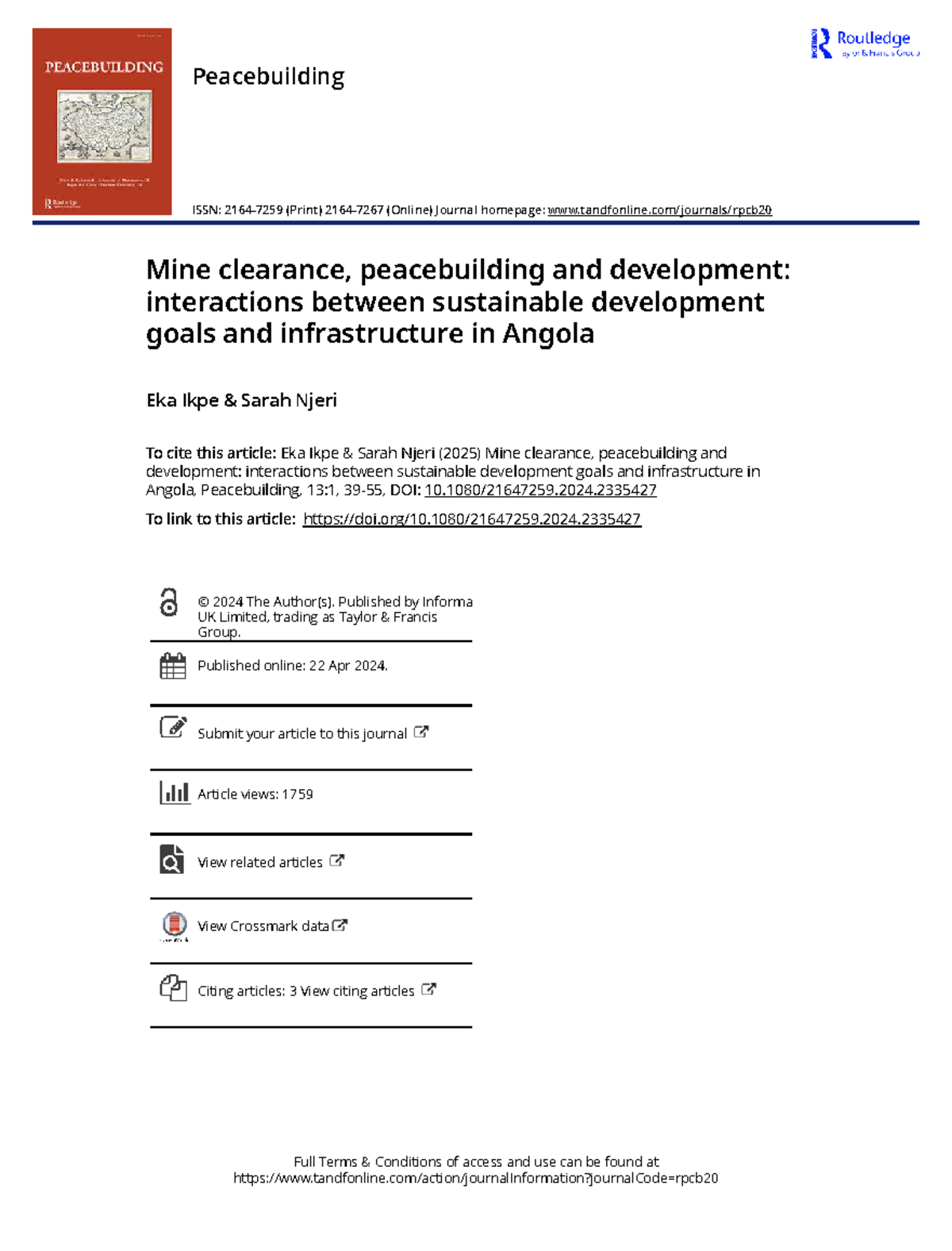 Mine Clearance and Peacebuilding: Insights from Angola's Development ...