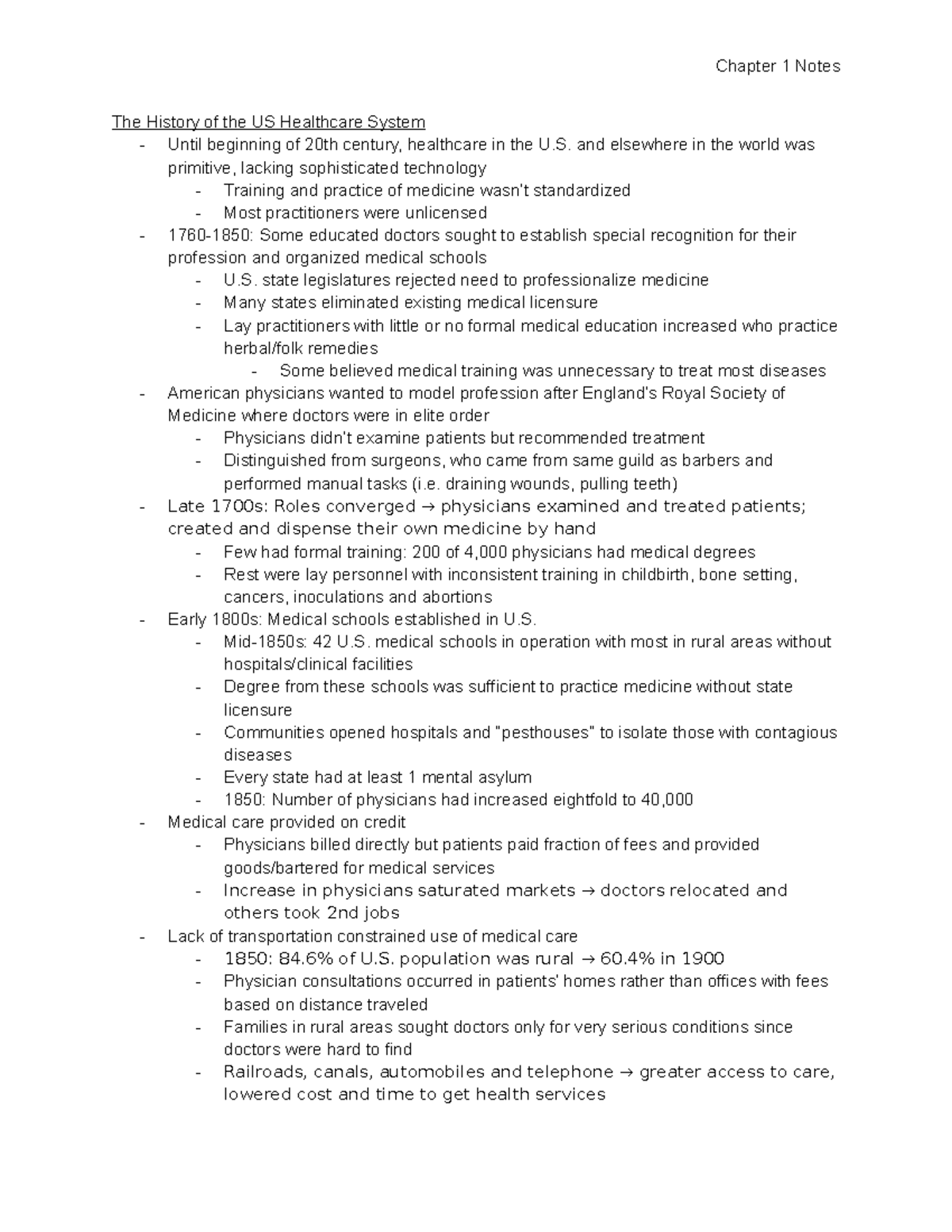 US Healthcare System History: Insights from Chapter 1 Notes - Studocu