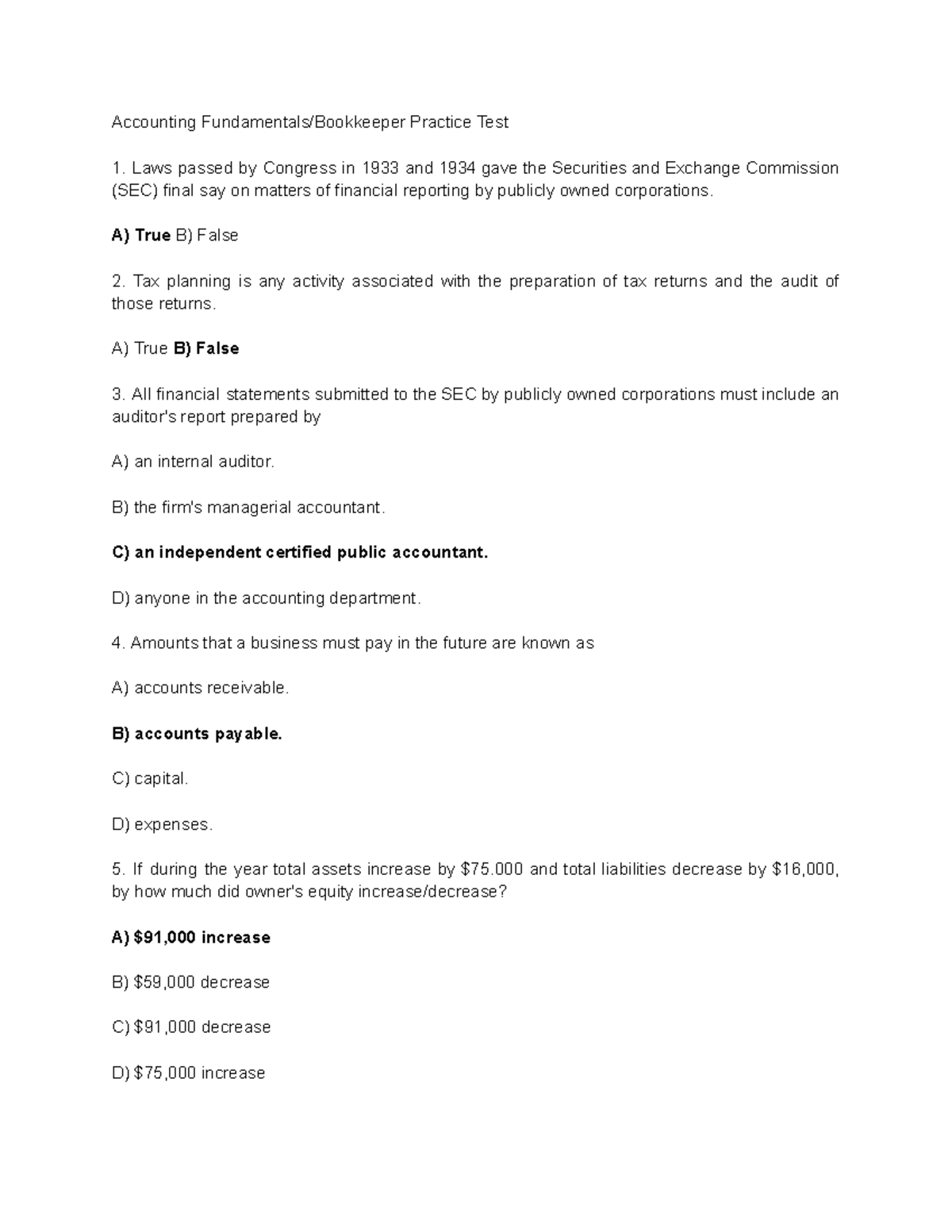 Accounting Practice Test 1: Key Concepts and Practice Questions - Studocu