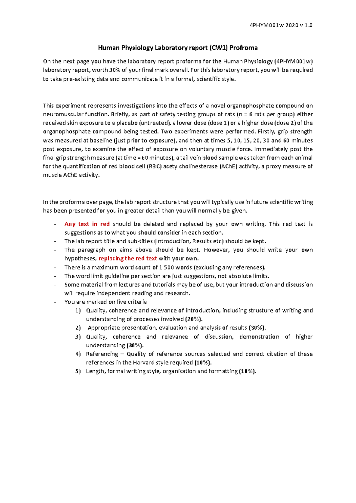 4PHYM001w Human Physiology Lab Report 1: Effects of Organophosphates on ...