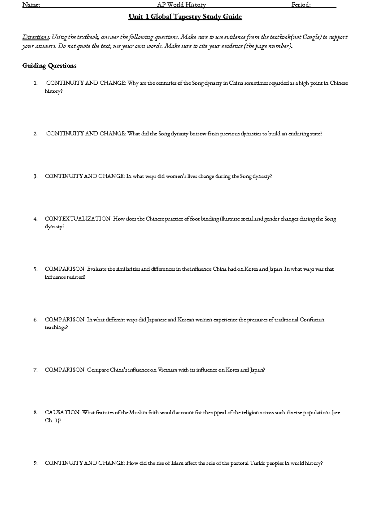 AP World History: Unit 1 Global Tapestry Study Guide - Studocu