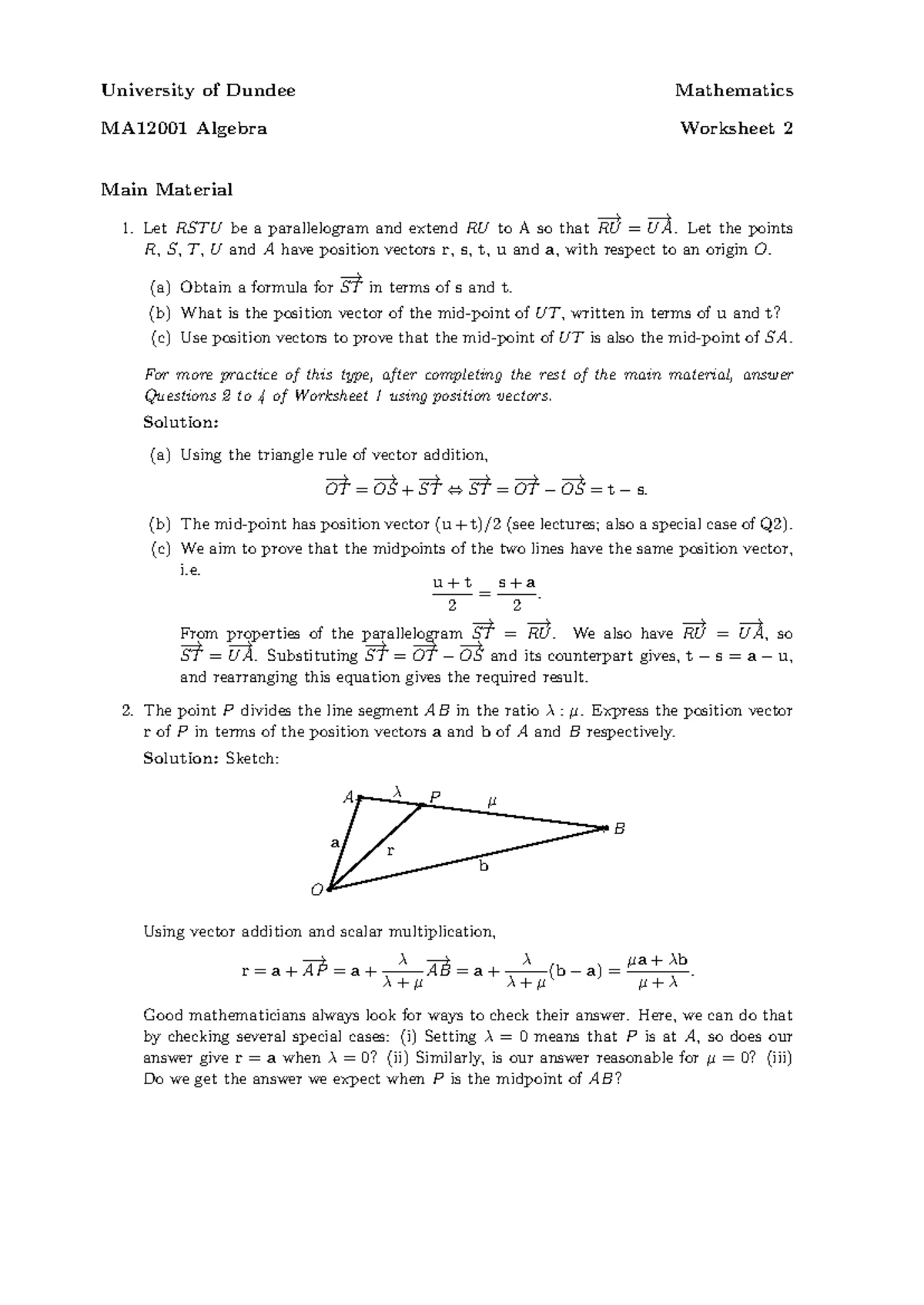 MA12001 Calculus Worksheet 8 - University of Dundee Division of ...