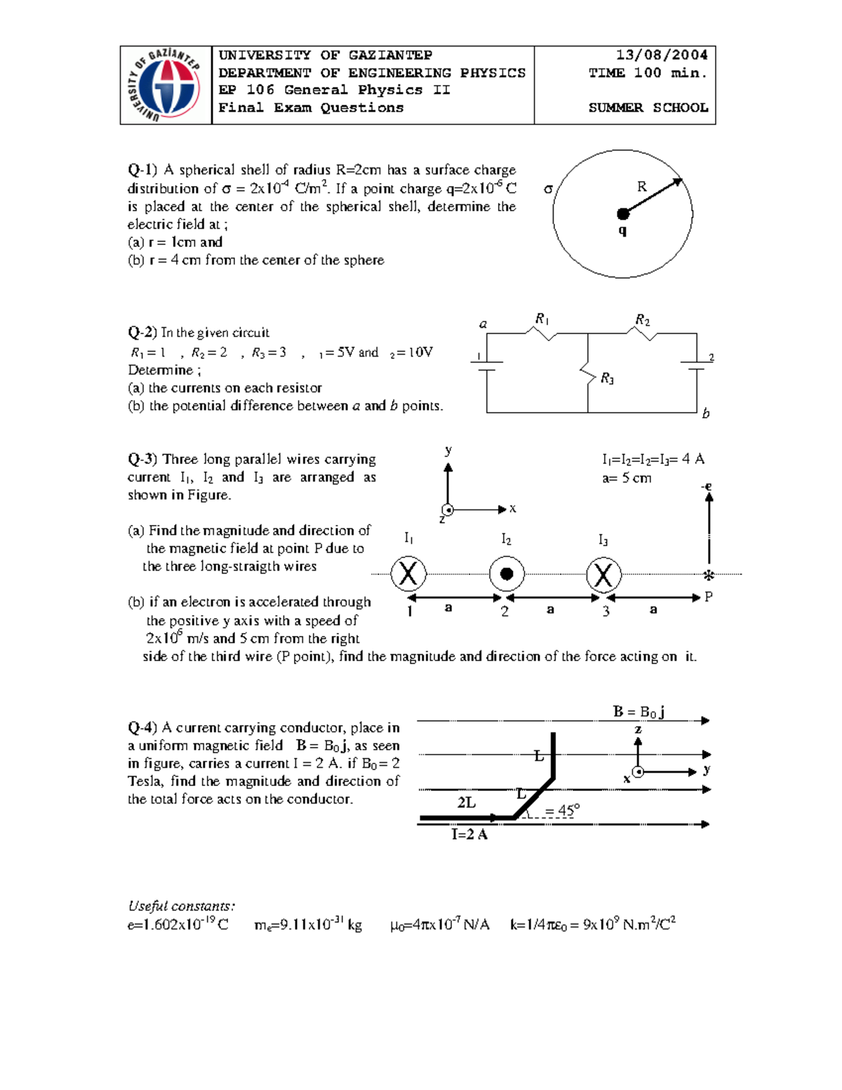 EP 106 General Physics II Final Exam Questions - Summer School - Studocu