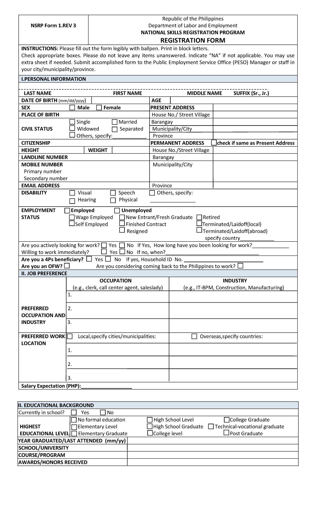 NSRP Form 1 Registration Instructions for Jobseekers in the Philippines ...