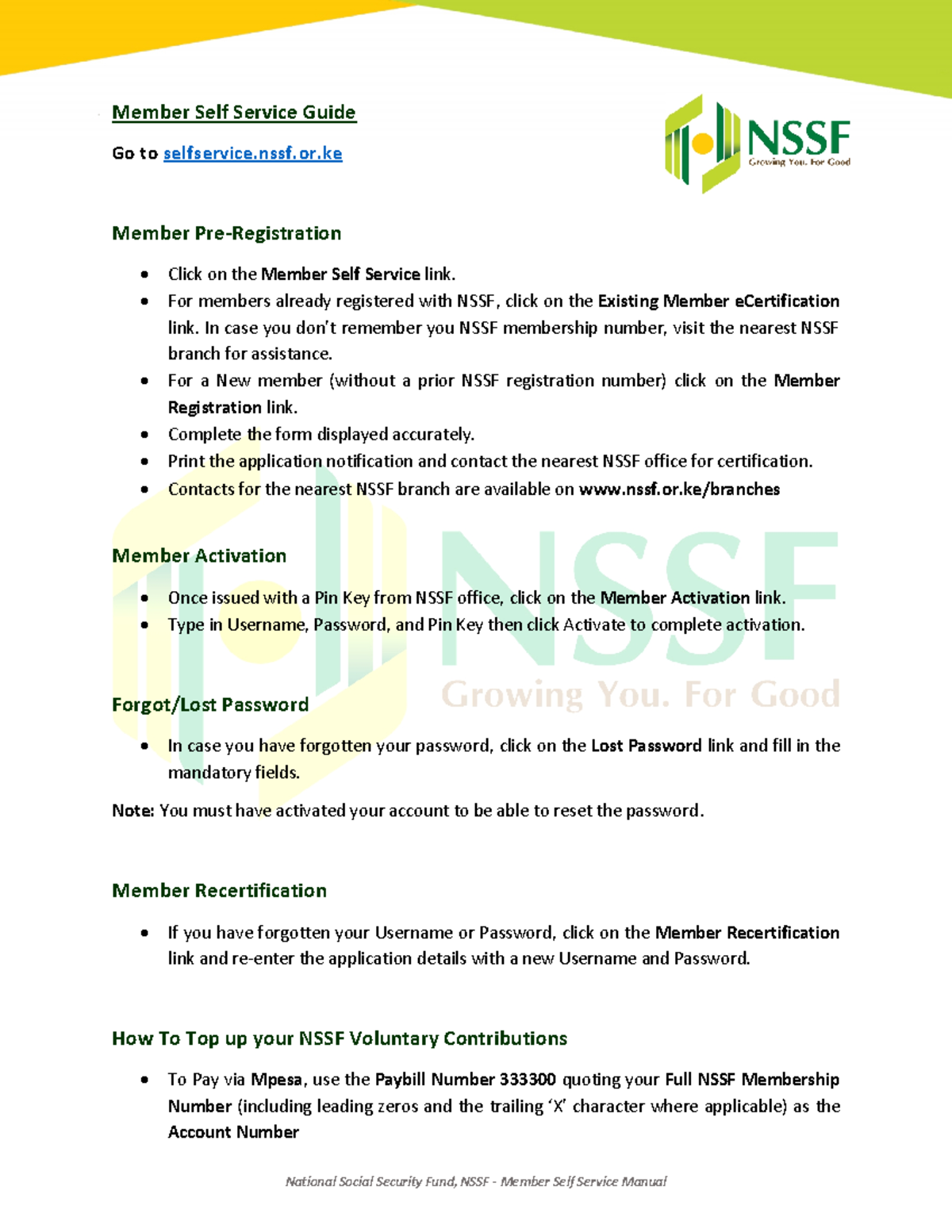 NSSF Member Self Service Guide: Activation and Recertification Steps ...