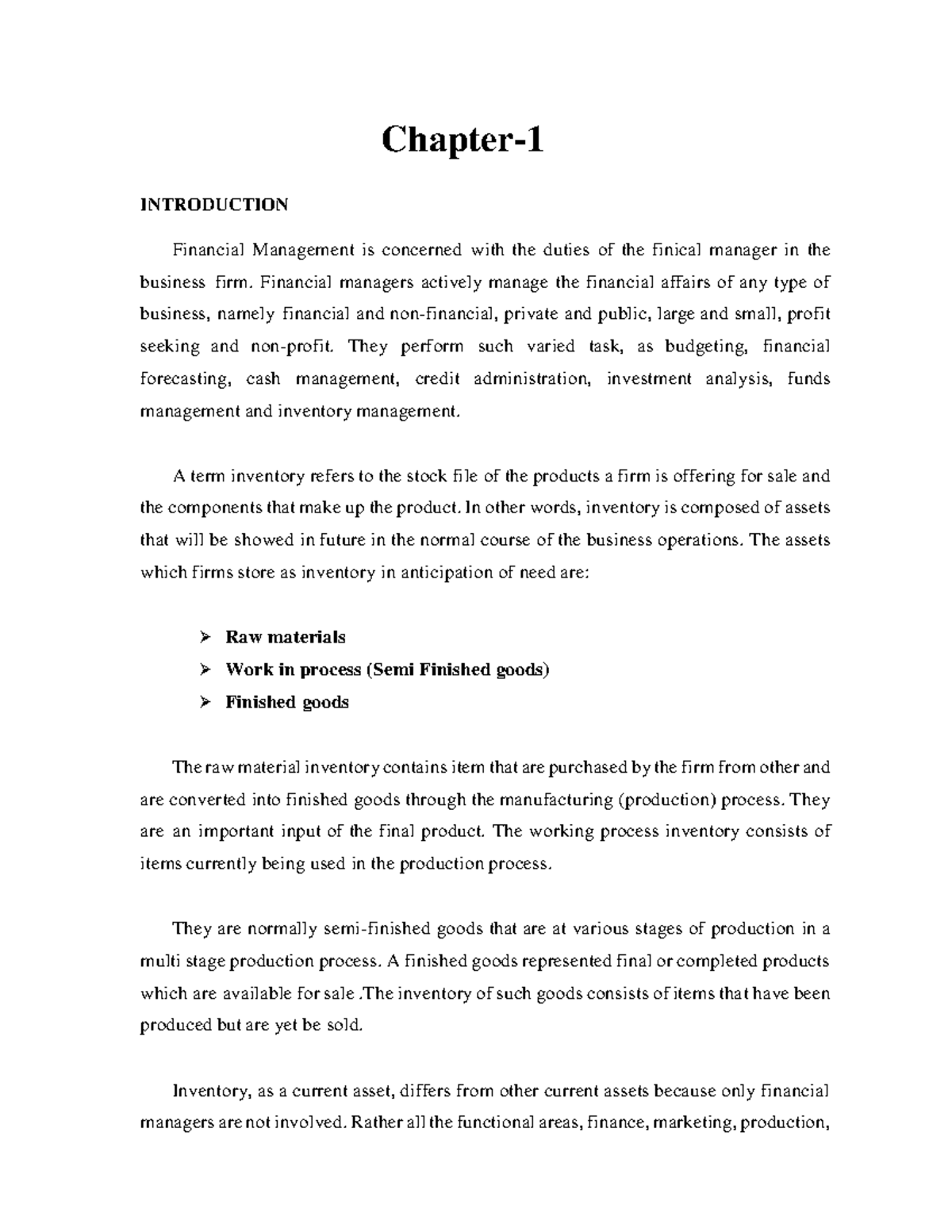 Mba project - report - Chapter- INTRODUCTION Financial Management is ...