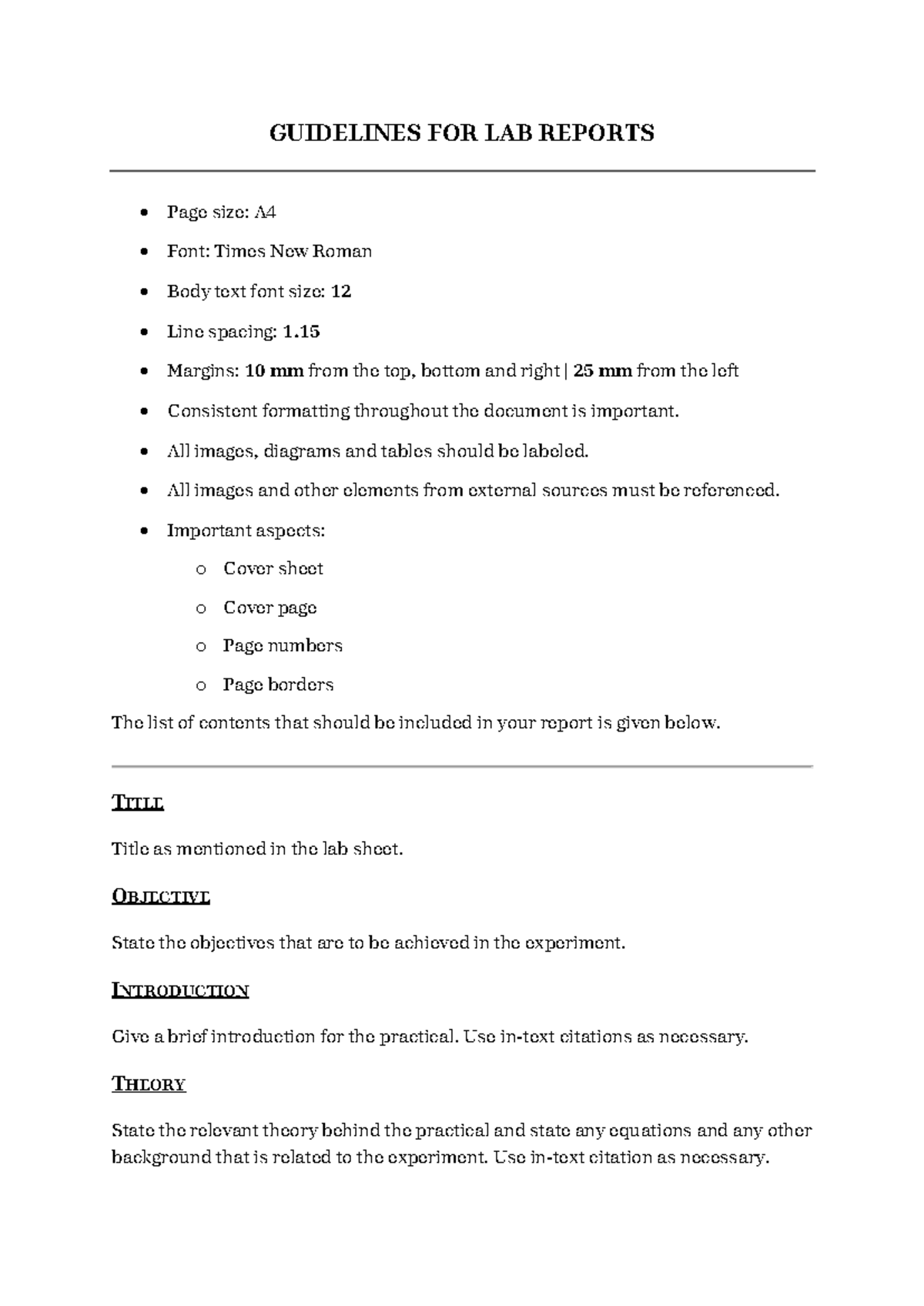 Guidelines for lab reports - GUIDELINES FOR LAB REPORTS Page size: A ...