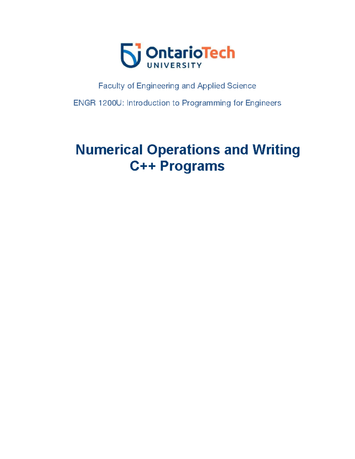 ENGR 1200U Tutorial 2: C++ Numerical Operations & Variables - Studocu
