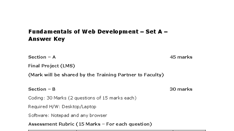 Fundamentals of Web Development Set A Final Project Answer Key - Studocu