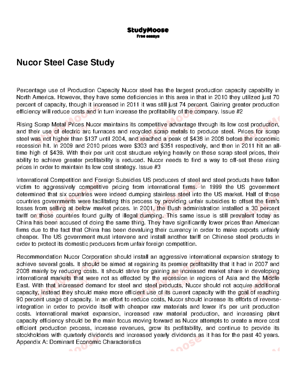 Nucor Steel Case Study Analysis - Strategy and Market Insights - Studocu