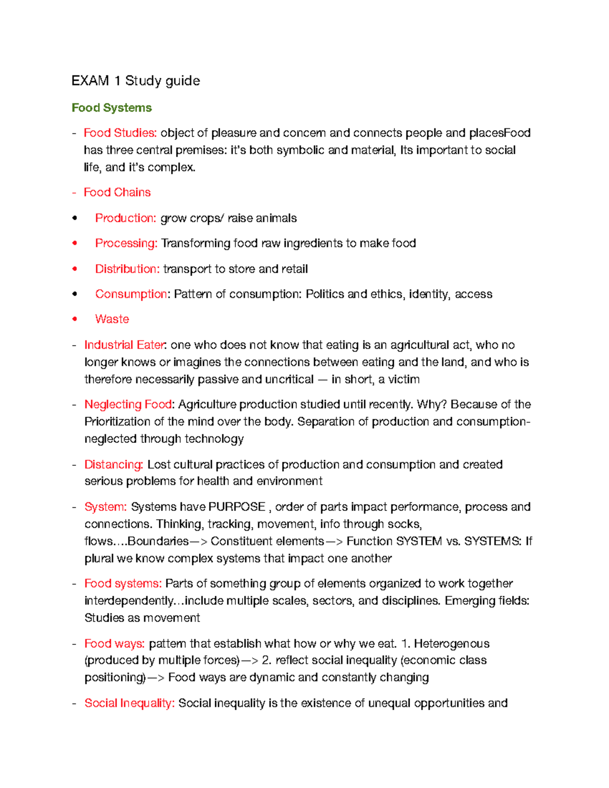 FST 102 Exam 1 Study Guide: Key Concepts in Food Systems - Studocu