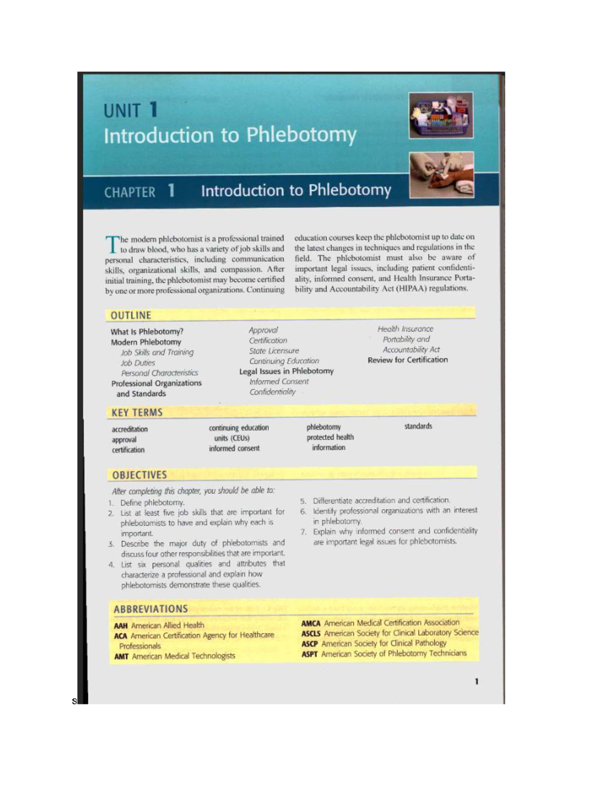 PHL 101 Introduction to Phlebotomy: Chapter 1 Overview and Key Concepts ...