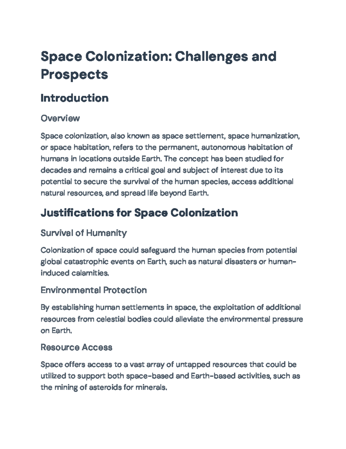 Space Colonization: Challenges and Prospects - Overview and Insights ...