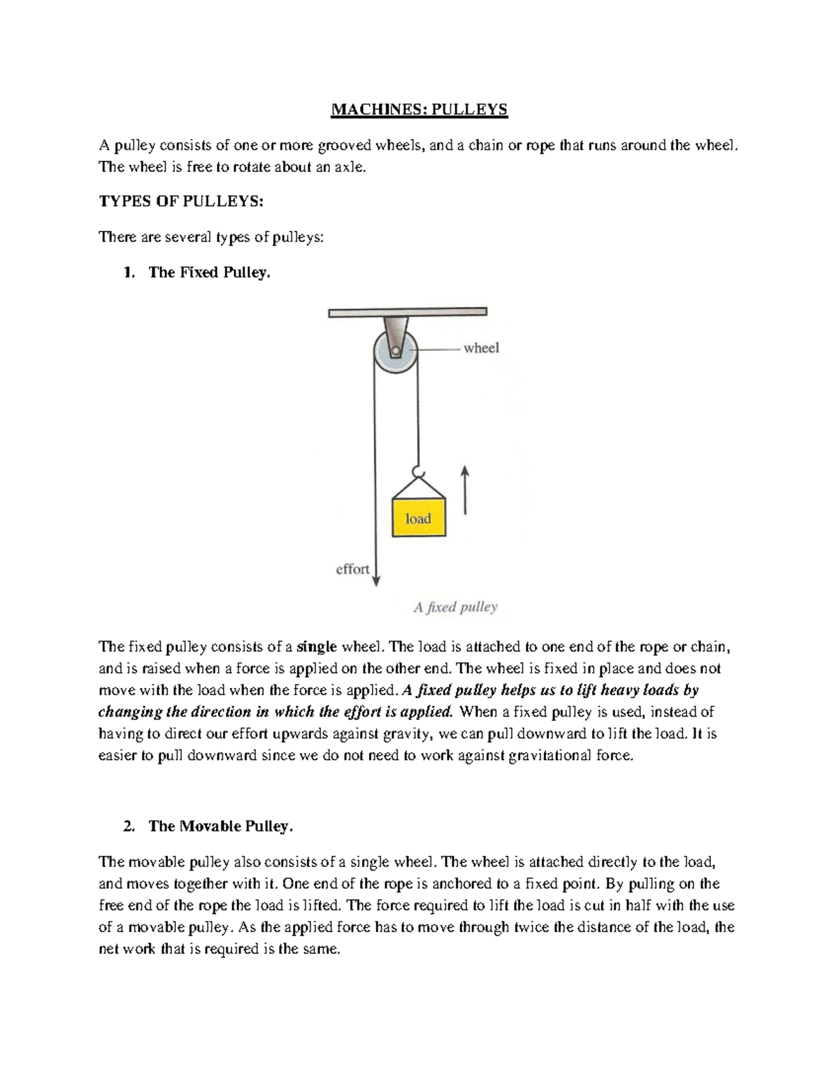 Machines 2 - Physics Notes: Understanding Pulleys and Levers - Studocu