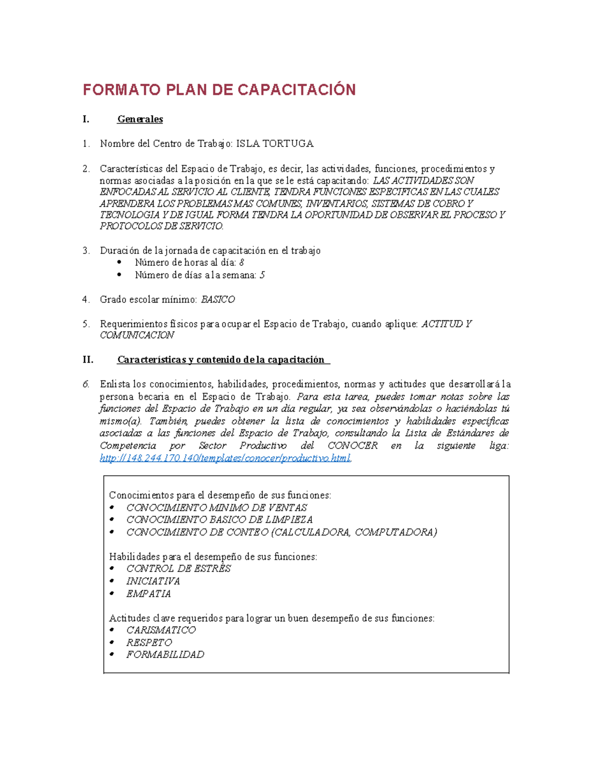 Plan de Capacitación para Meseros en ISLA TORTUGA - Studocu