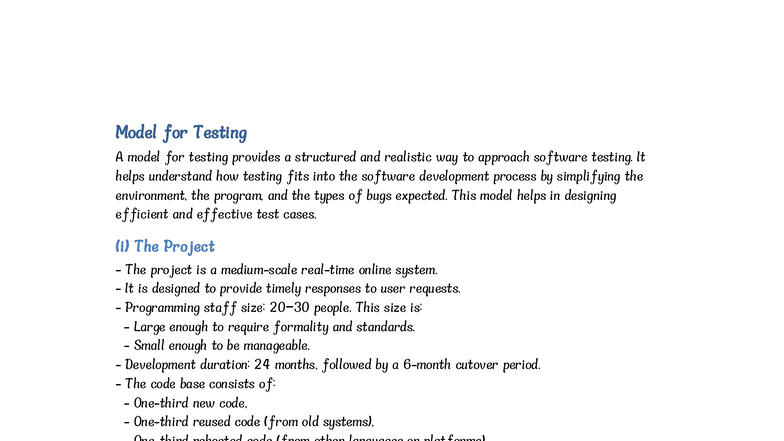 Model for Testing in Software Development - JNTUH - Studocu