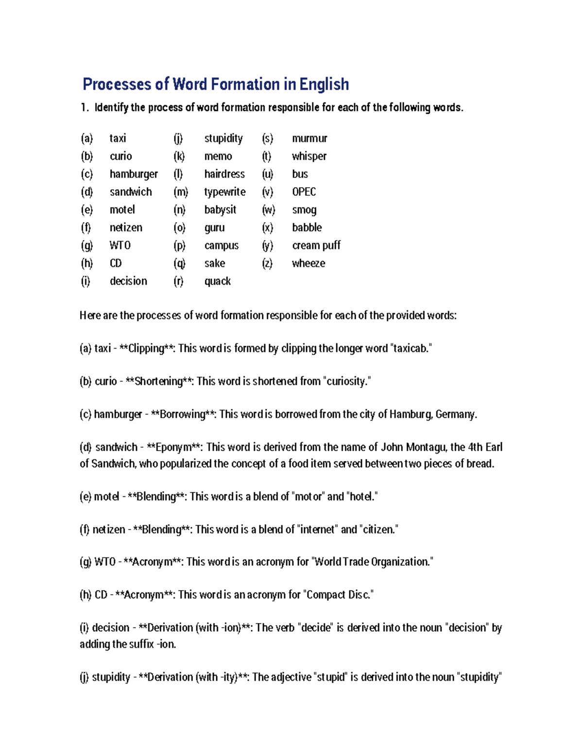 Processes of Word Formation in English - Copy - Processes of Word ...