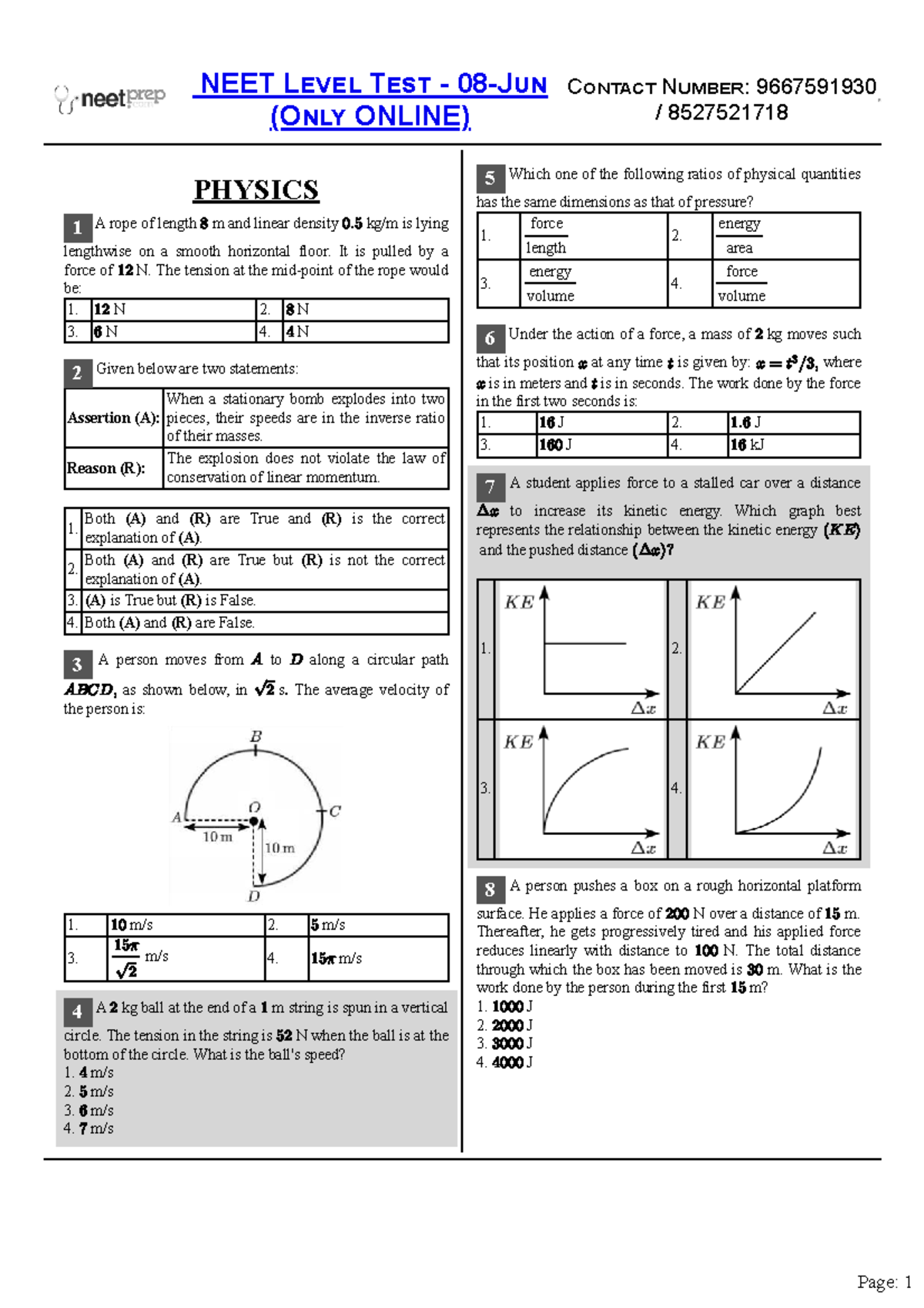 NEET Physics Level Test Questions and Solutions (2025) - Studocu