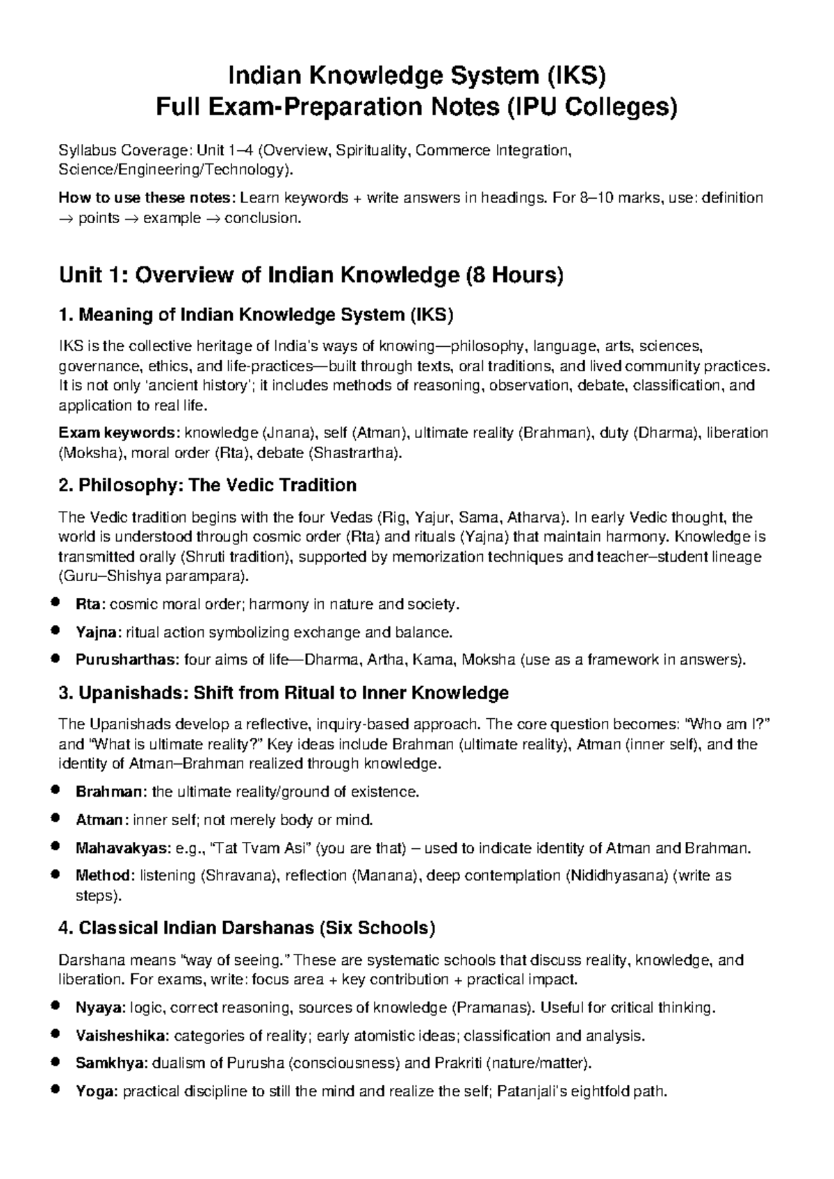 IKS Exam Prep Notes: Comprehensive Guide for IPU Colleges - Studocu