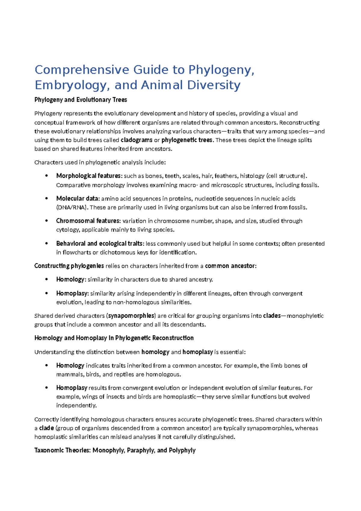 Comprehensive Study of Phylogeny, Embryology, and Animal Diversity ...