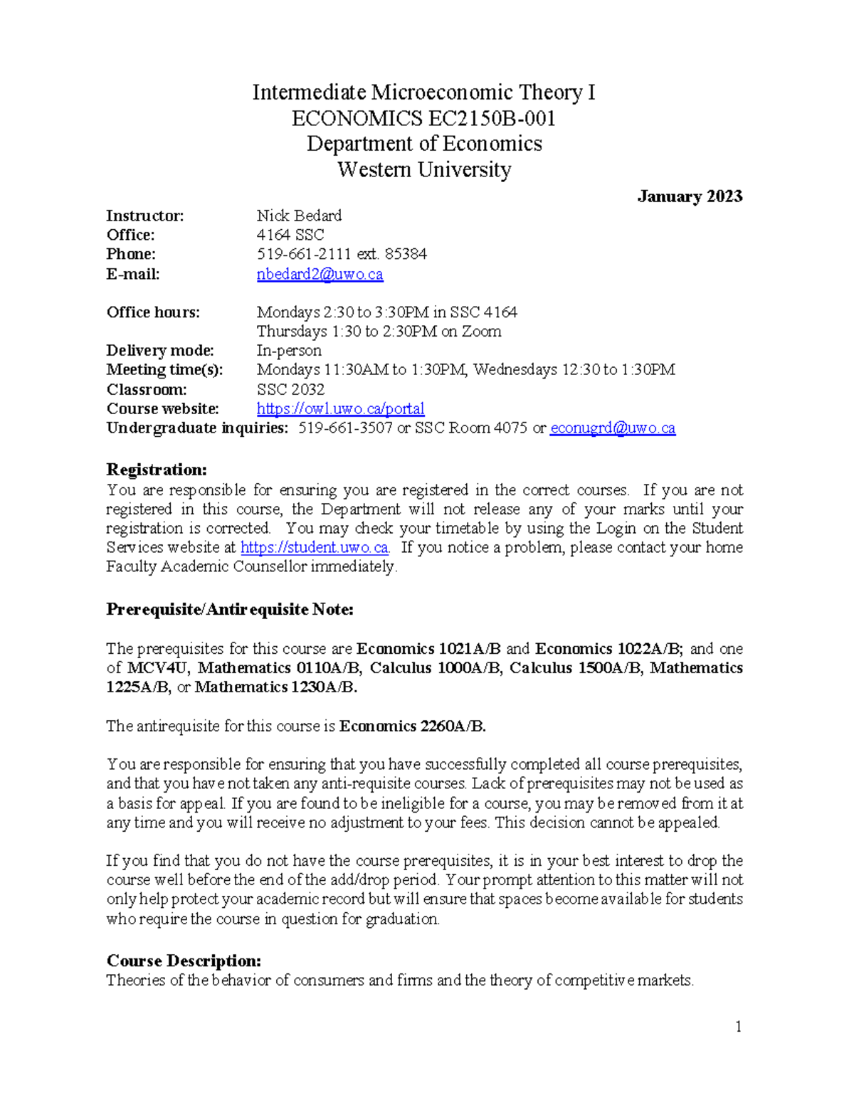 Syllabus for Intermediate Microeconomics ECON 2150 - Winter 2023 - Studocu