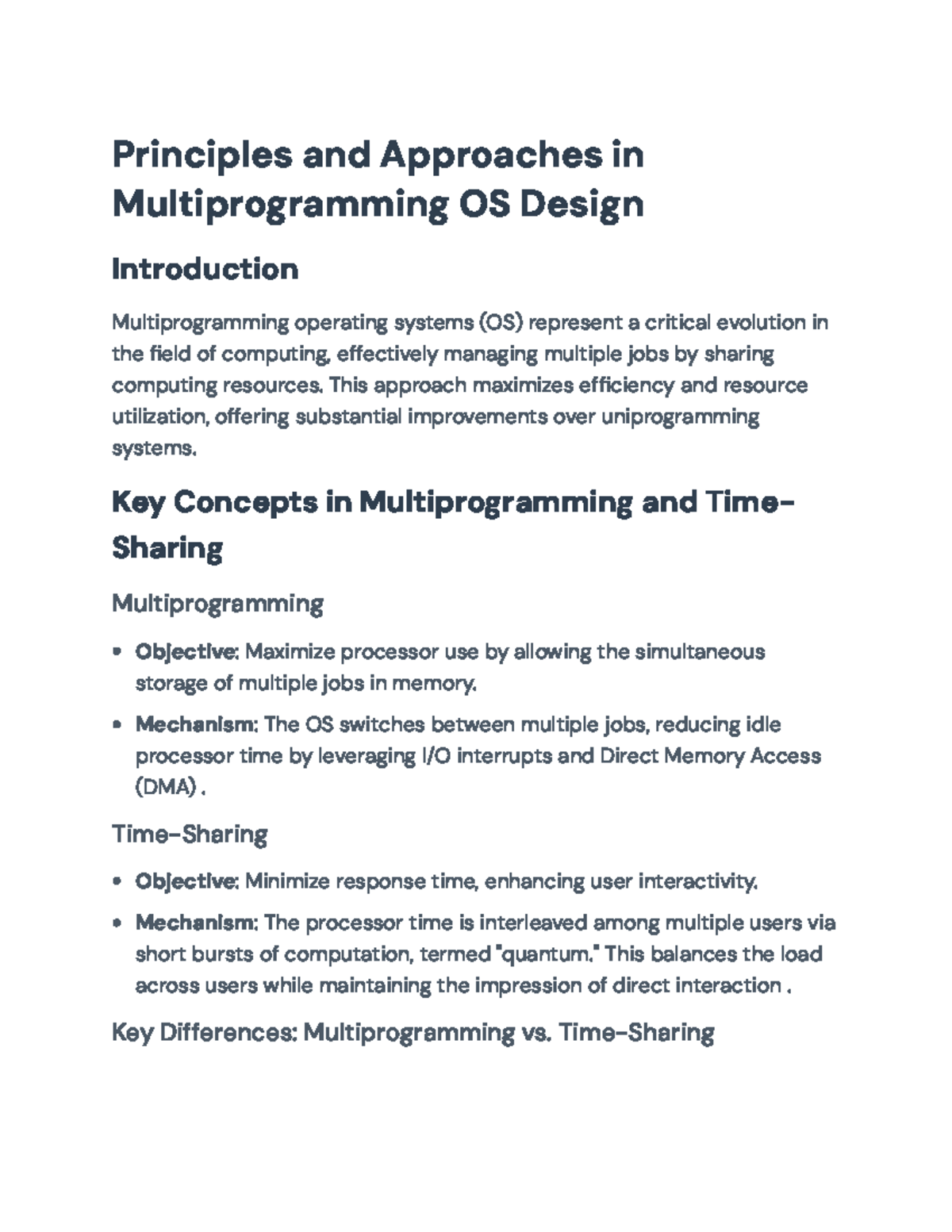 Multiprogramming Operating Systems: Design Principles and Approaches ...