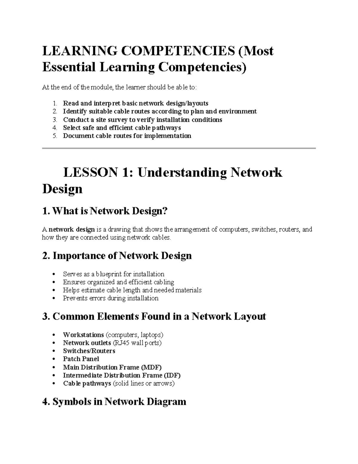 CS 3rd - Learning Module 2: Network Design & Cable Routing - Studocu