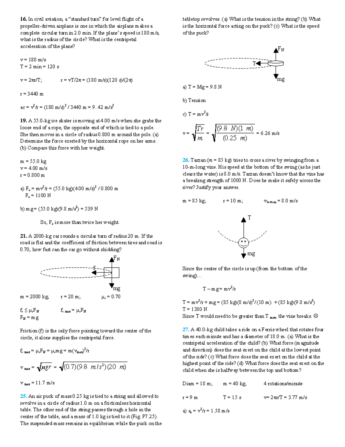 Circular Motion Problems Solutions: Detailed Examples and Answers - Studocu