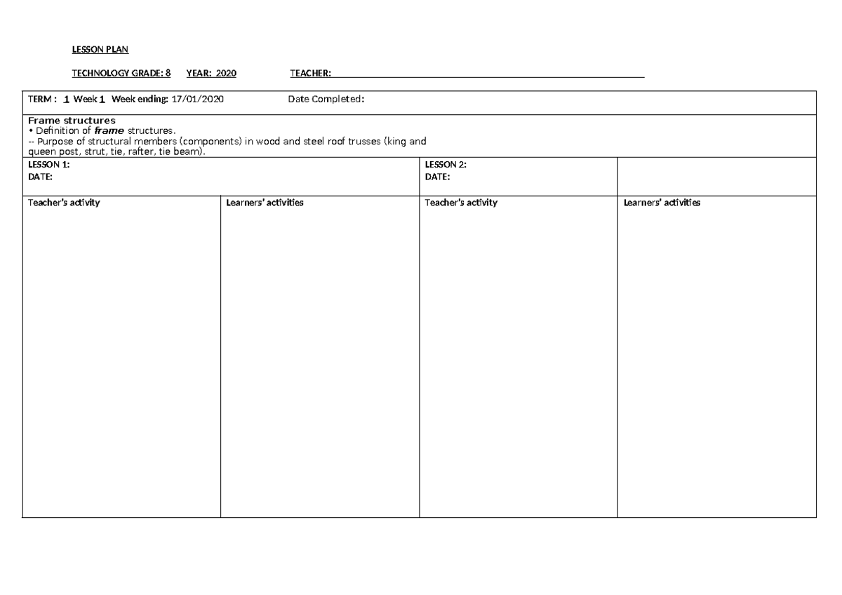 Grade 8 Technology Lesson Plan: Term 1 Week 1 (2020) - Studocu