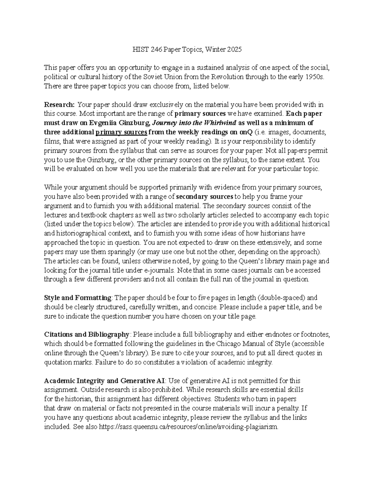 HIST 246 Paper Topics: Analyzing Soviet History (Winter 2025) - Studocu