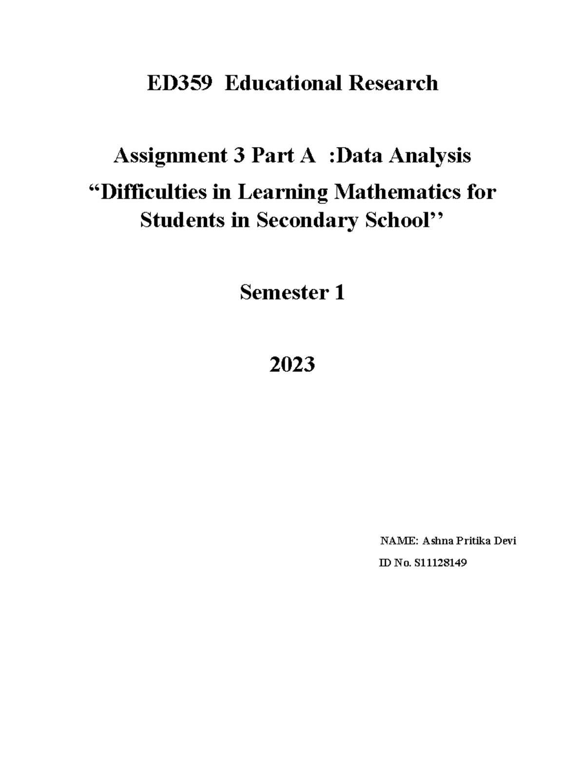 ED359 Assignment 3: Data Analysis on Math Learning Difficulties - Studocu