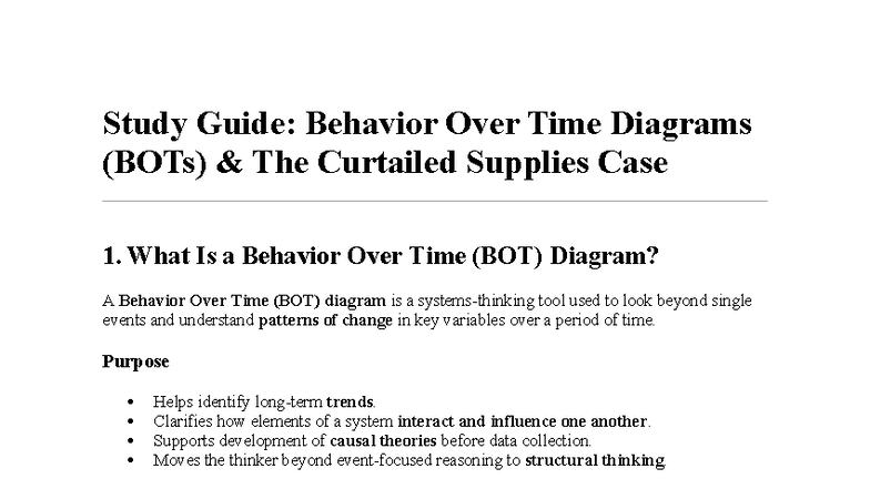 Study Guide D459: Behavior Over Time Diagrams in Systems Thinking - Studocu