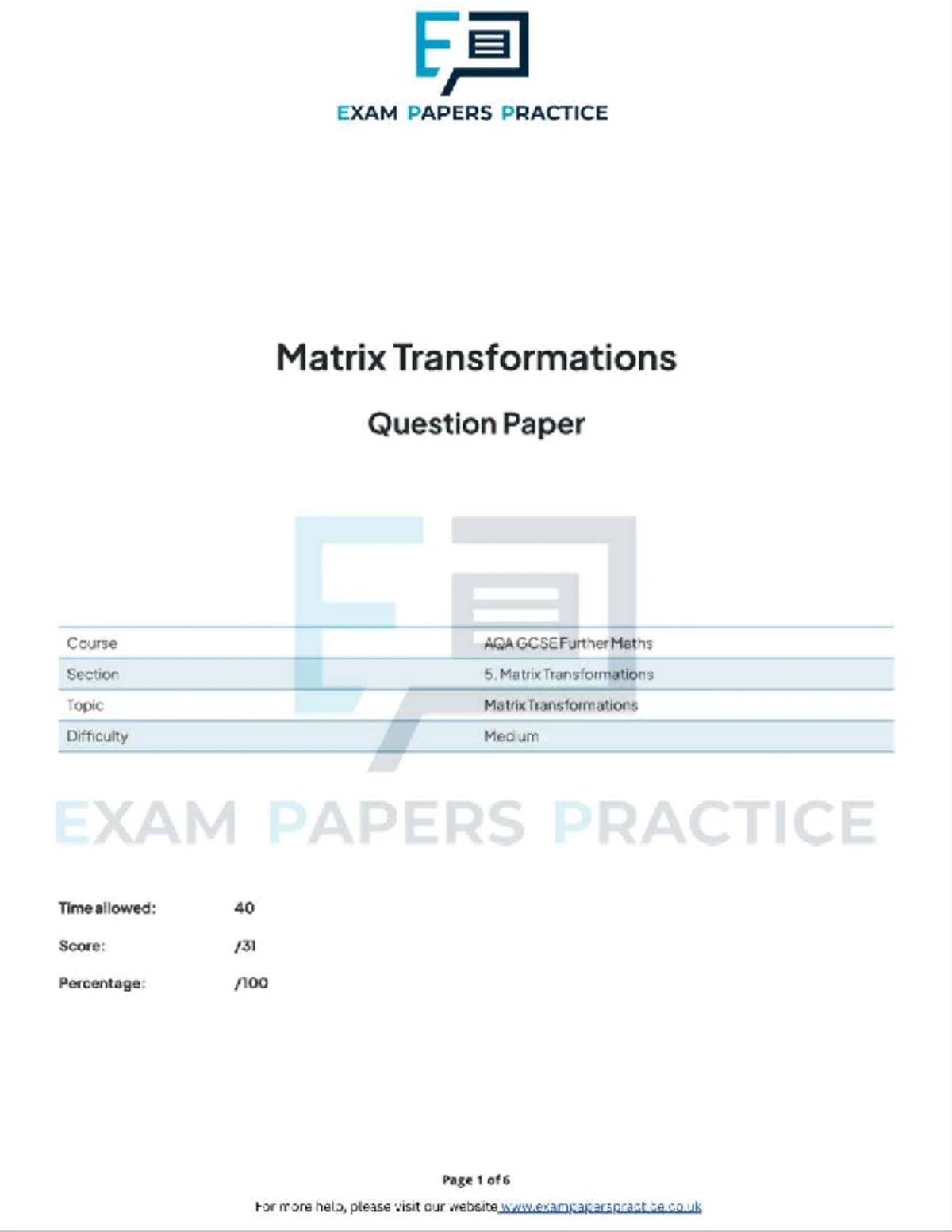 GCSE Further Maths: Matrix Equations Revision Notes 2024 - Studocu