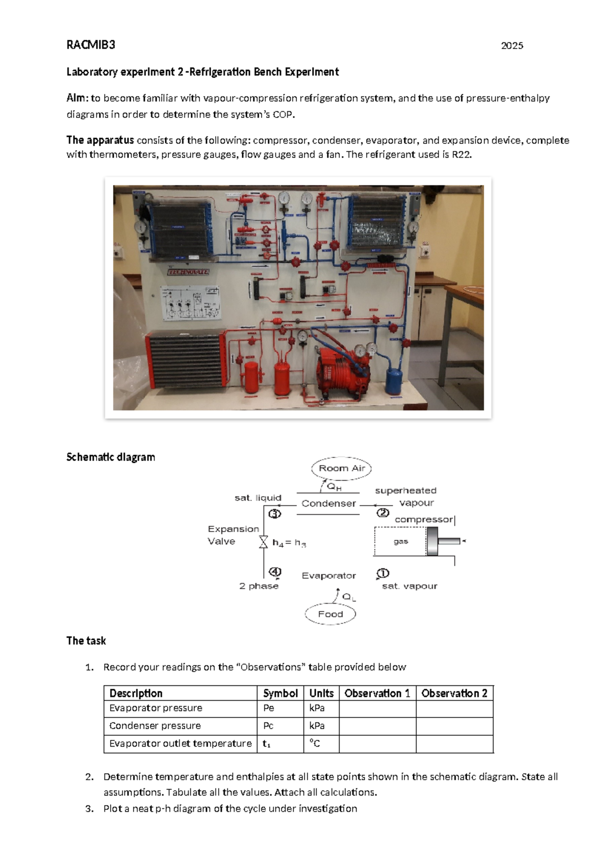RACMIB3 2025 Lab Experiment 2: Refrigeration System Analysis - Studocu