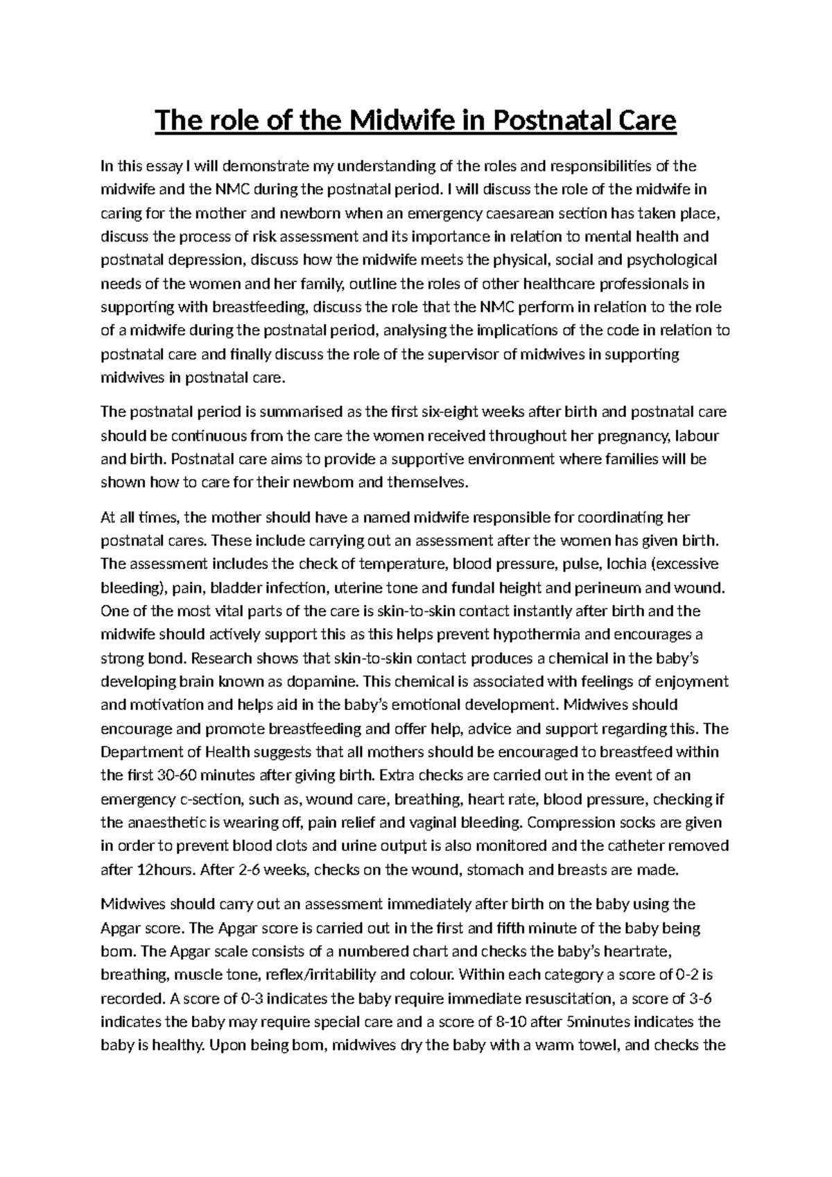 Unit 14 - Understanding the Midwife's Role in Postnatal Care - Studocu