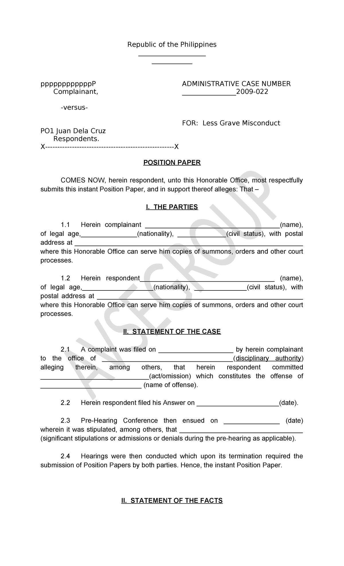 ADMIN CASE NO. Position Paper on Less Grave Misconduct - Studocu