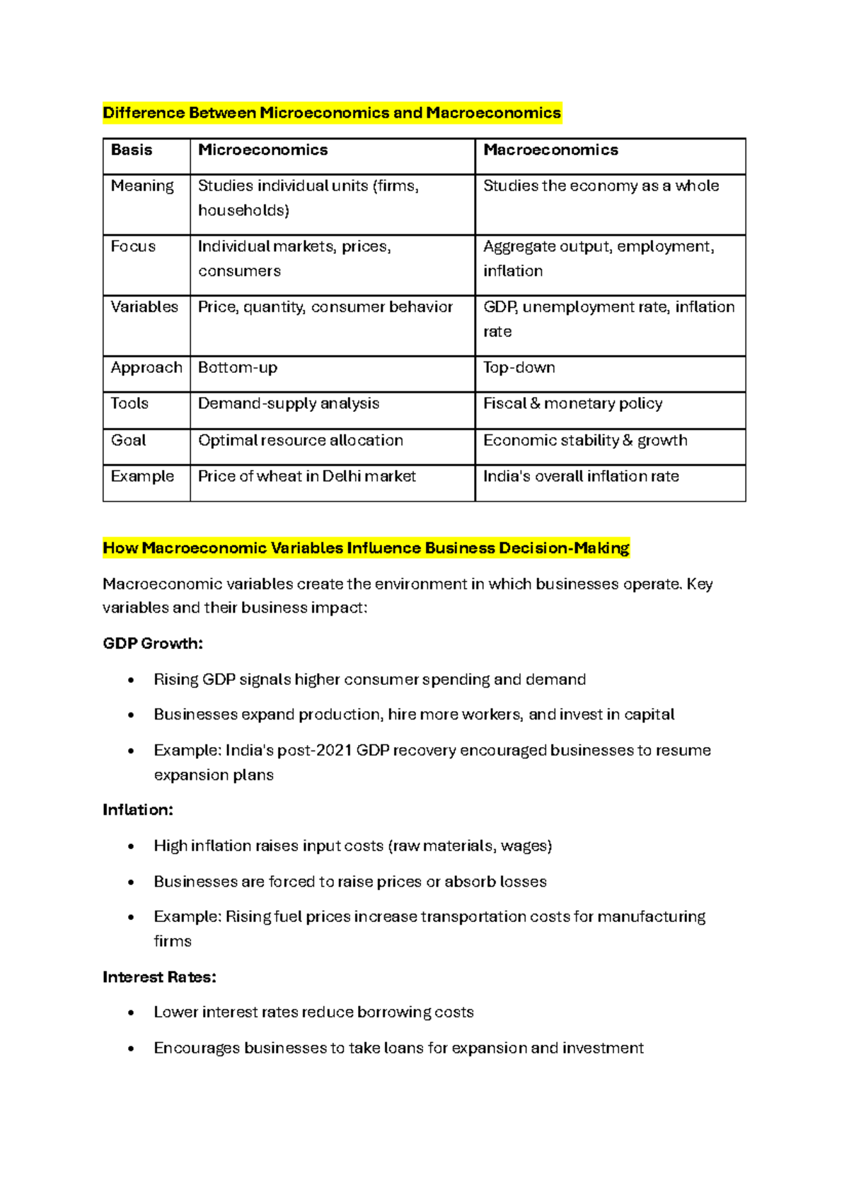 Macro Notes - Differences Between Micro and Macro Economics - Studocu