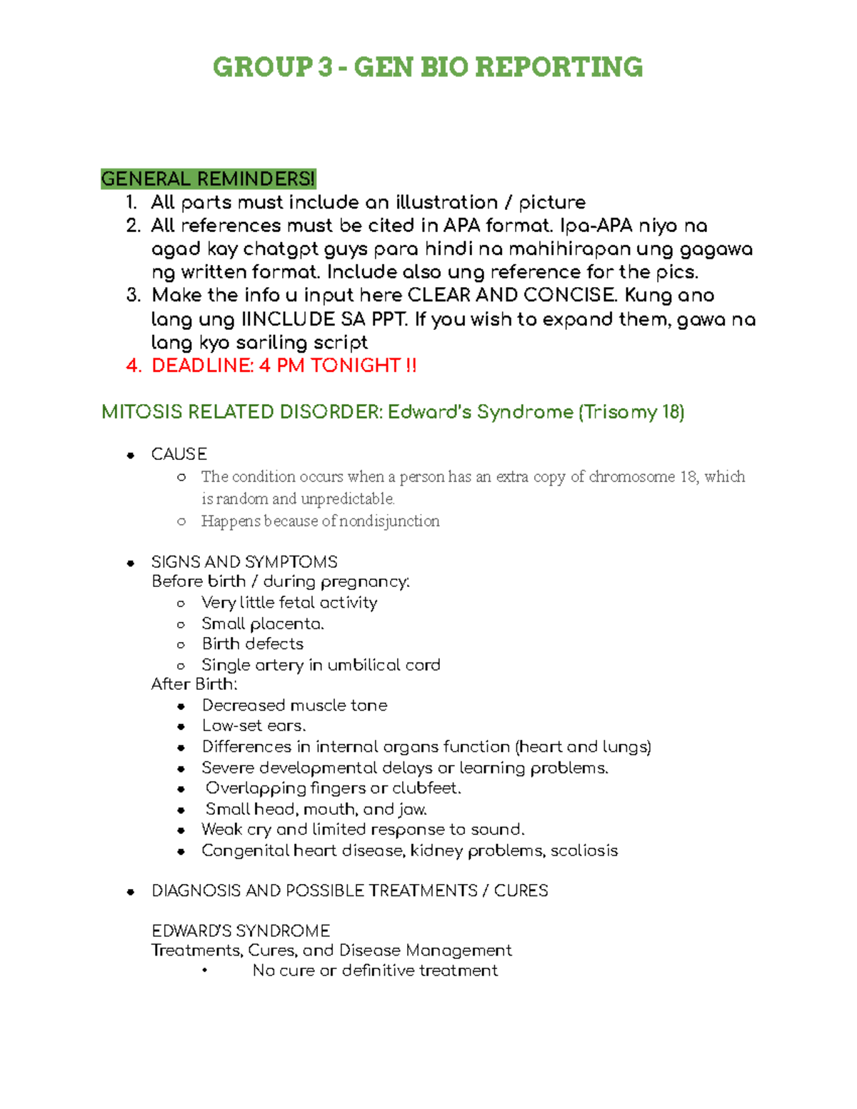 GROUP 3 GEN BIO REPORT: Mitosis & Meiosis Disorders Overview - Studocu