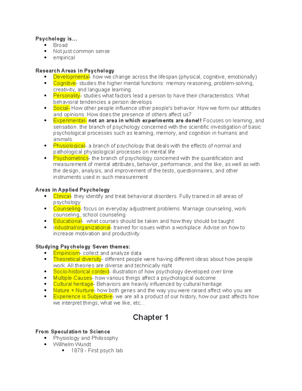 Psy 101 Notes: Chapters 1 and 2 Overview and Key Concepts - Studocu