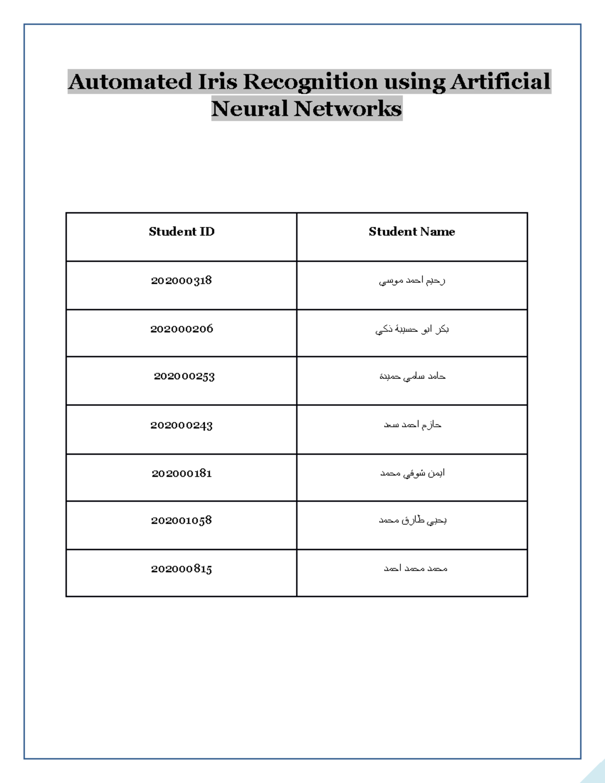 Automated Iris Recognition using Artificial Neural Networks - Automated ...